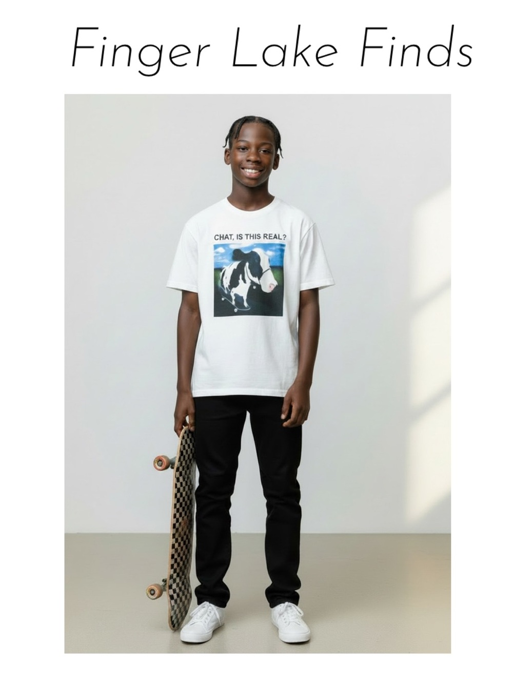 Skateboarding Cow Short Sleeve Tee, XS
